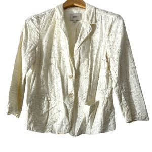 LOFT Ivory Lace Eyelet Jacket 100% Cotton
